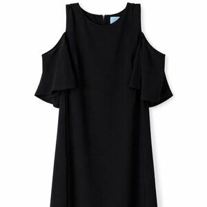 CeCe Black Cold Shoulder Shift Dress Size 8 Elegant Ruffle Sleeve